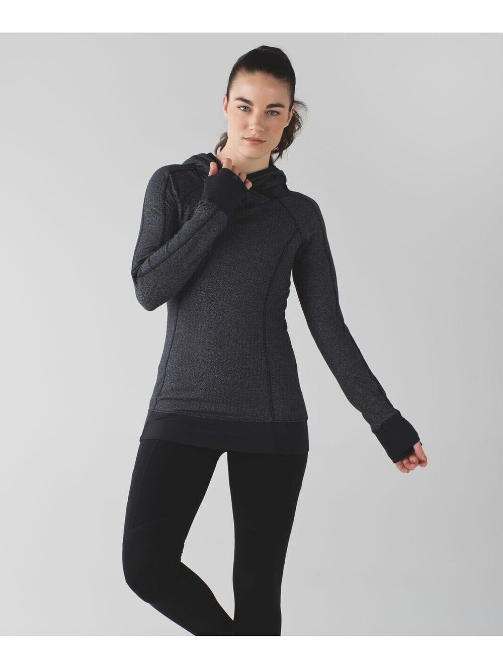 Lululemon athletica Think Fast Hoodie Herringbone Black Gray Size 6 EUC